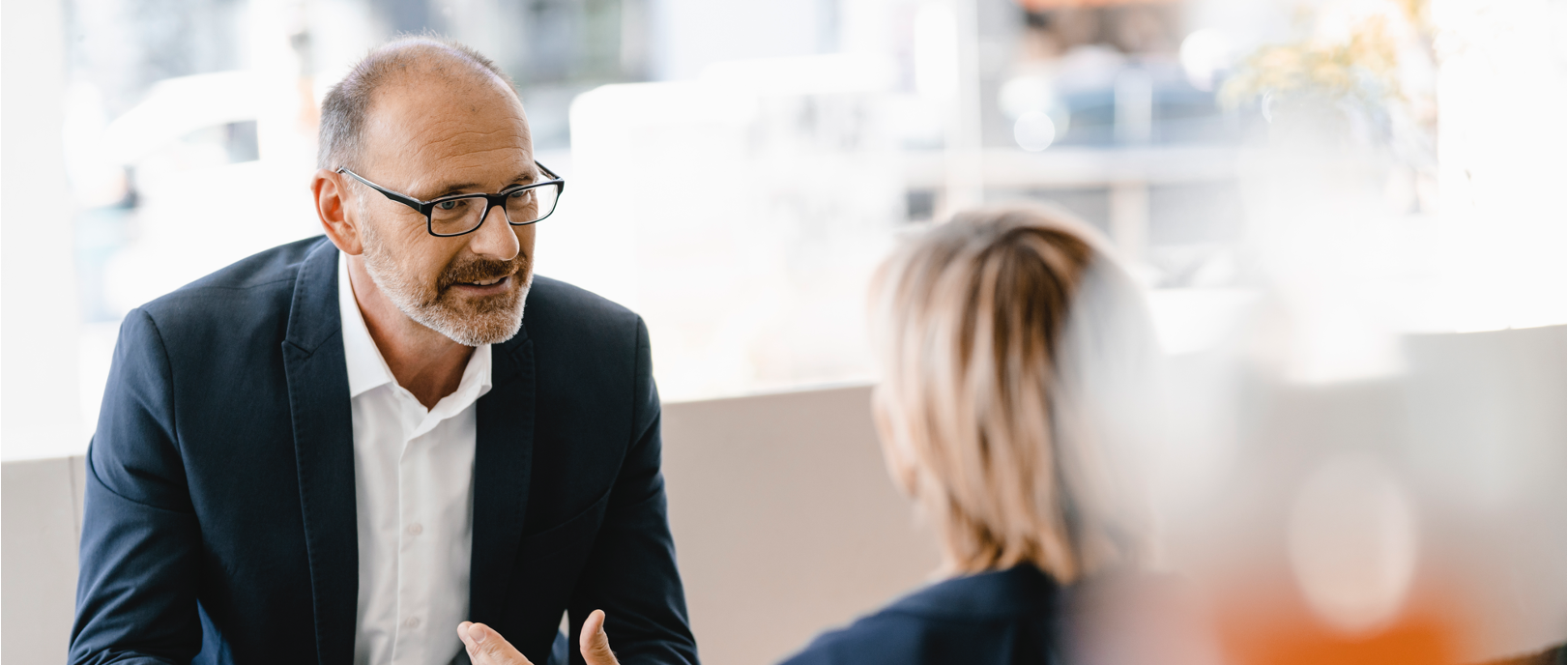 man and lady talking 